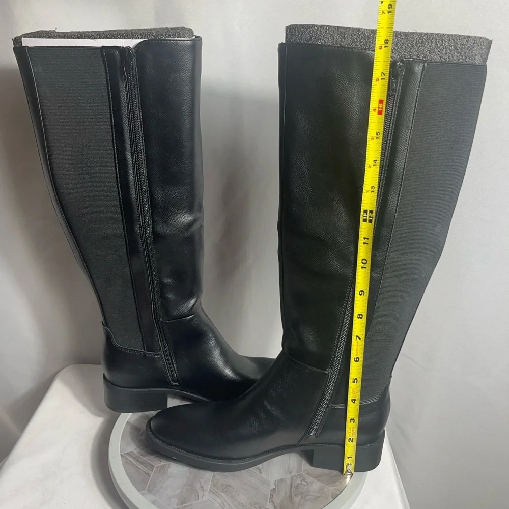 Style & Co Eloisee Tall Black Boots 8.5M Side Zip Block Heel Riding Look